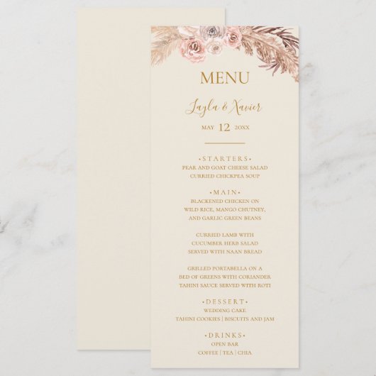Menu Boho Tropical Botanical | Dîner Mariage ivoire (Devant / Derrière)