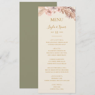 Menu Boho Tropical Botanical Dîner Mariage vert