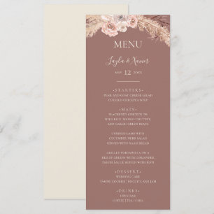 Menu Boho Tropical Botanical Dusty Rose Dîner Mariage