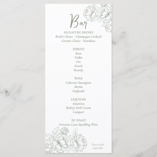 Menu Boho vert Boho à double face Boisson Mariage à fle (Dos)