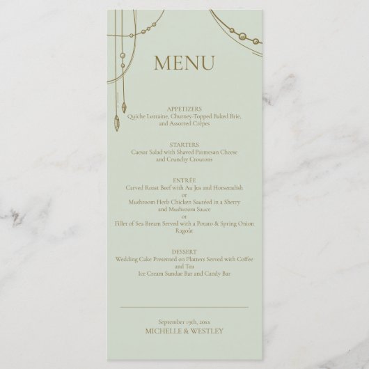 Menu Boho vert Sage clair Mariage perlé trempé (Devant)