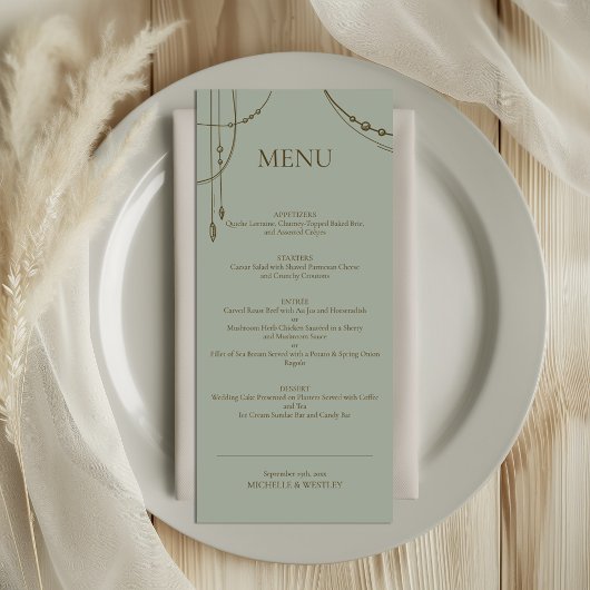 Menu Boho vert Sage clair Mariage perlé trempé