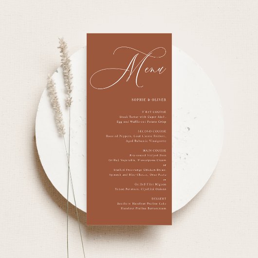 Menu Boho Whimsical Calligraphie Mariage en terre cuite