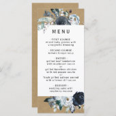 Menu Boho White Navy Peony Faux Brown Kraft Mariage (Devant / Derrière)