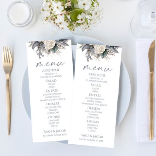 Menu Boho White Rose Floral Mariage Jardin