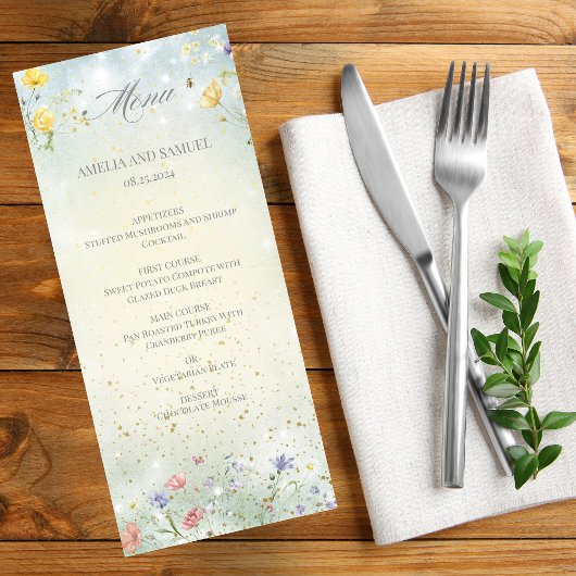 Menu Boho Wildflower Rustique mariage vert