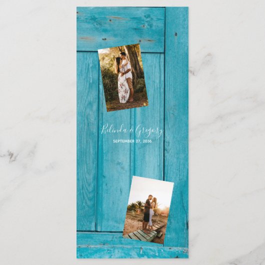 Menu Bois bleu rustique 4 Photos Mariage (Dos)