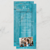 Menu Bois bleu rustique 4 Photos Mariage (Devant / Derrière)