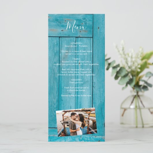 Menu Bois bleu rustique 4 Photos Mariage (Debout devant)