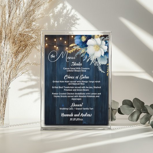 Menu Bois bleu rustique éclaire le Mariage floral