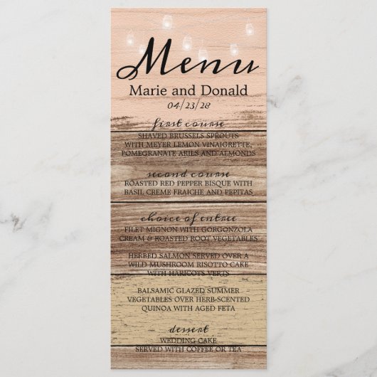 Menu Bois Rose Rustique et Lanternes (Devant)