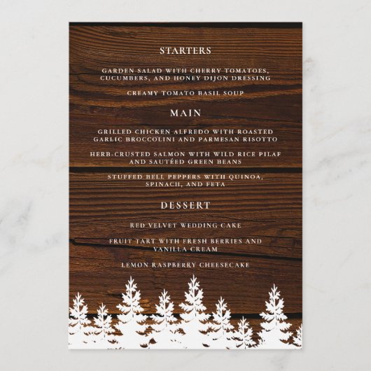 Menu Bois rustique Automne Automne Table de mariage d'h (Devant)