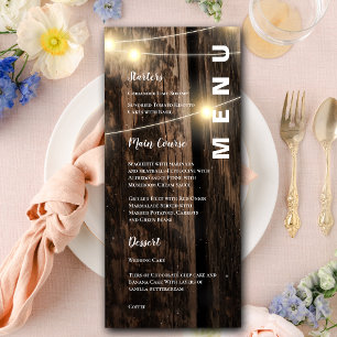 Menu Bois rustique Avec Chaîne Lumière Mariage