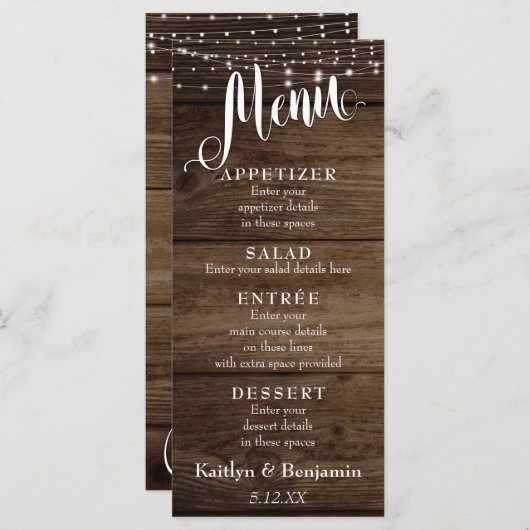 Menu Bois rustique, Lumières blanches et Mariage de scr (Devant / Derrière)