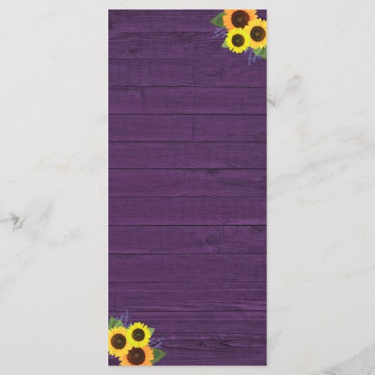 Menu Bois violet rustique Lumières Mariage de tournesol (Dos)