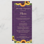 Menu Bois violet rustique Lumières Mariage de tournesol (Devant / Derrière)