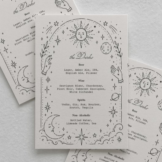 Menu Boisson de mariage céleste vintage