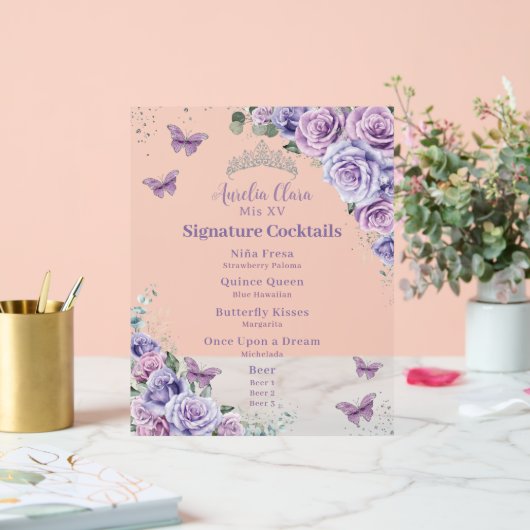 Menu Boisson de Quinceanera Floral Lavender Violet (Mariage)