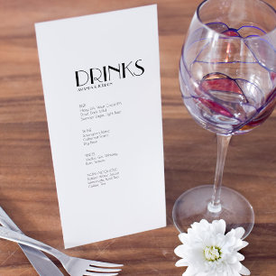 Menu boisson minimaliste Mariage Art Déco moderne