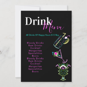 Menu Boissons Abstrait du Bar Club Neon