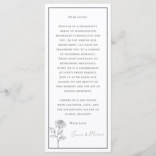 Menu BOISSONS + beau texte Bloom intemporel (Dos)