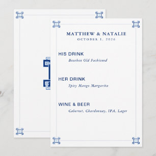Menu Boissons de signature de mariage à clé grecque ble