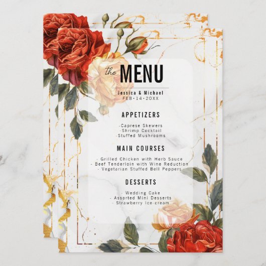 Menu + Boissons Marble Dreams Orange Rose (Devant / Derrière)