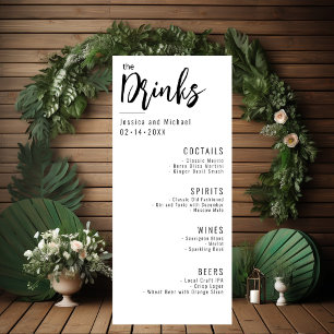 Menu Boissons Mariages minimaliste Élégant