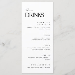 Menu Boissons minimalistes de Mariages blancs
