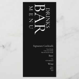Menu Boissons Simples Cocktail Vin Mariage Noir Blanc