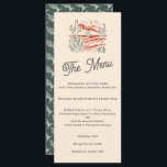 Menu Bold Retro Saguaro Cactus Mariage paysage du déser<br><div class="desc">Une carte de menu mariage du désert illustrée et amusante avec des couleurs audacieuses de jaune-orange, rouge et vert, une illustration d'un paysage désertique avec cactus saguaro et la lune, une police de script moderne pour le titre et un amusant motif de cactus saguaro sur le fond vert foncé. Modèle...</div>