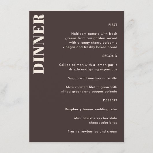 Menu Bold Typography Brown Simple Wedding Dinner  (Devant)