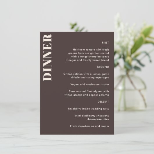Menu Bold Typography Brown Simple Wedding Dinner  (Debout devant)