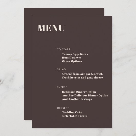 Menu Bold Typography Custom Brown Modern Minimalist (Devant / Derrière)