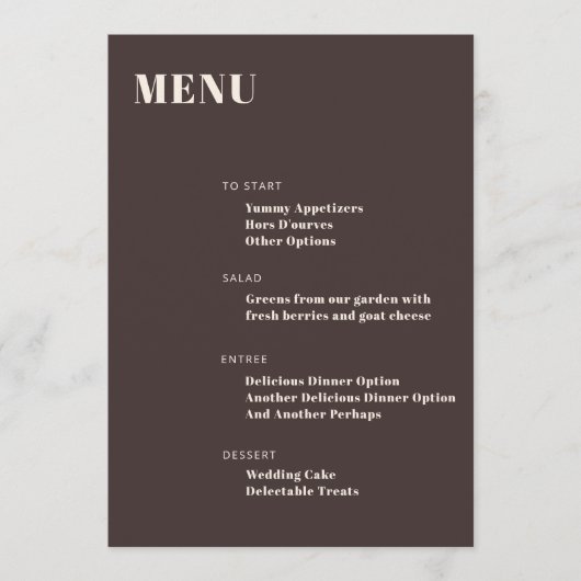 Menu Bold Typography Custom Brown Modern Minimalist (Devant)