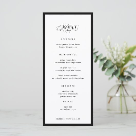 Menu Bon Appetit Classic Élégant Mariage fantaisie (Debout devant)