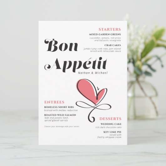 Menu Bon Appetit Dîner Mariage Coeur Saumon (Debout devant)
