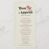 Menu Bon Appetit Dîner Mariage Crème Saumon (Devant / Derrière)
