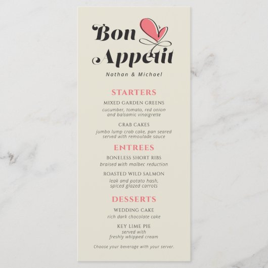 Menu Bon Appetit Dîner Mariage Crème Saumon (Devant)