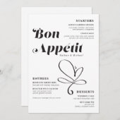 Menu Bon Appetit Dîner Mariage Noir Blanc (Devant / Derrière)