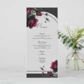 Menu Bordeaux Red Roses Shadowy Grey Floral Mariage (Debout devant)