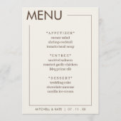 Menu Bordure Brown beige Réception de mariage simple (Devant)