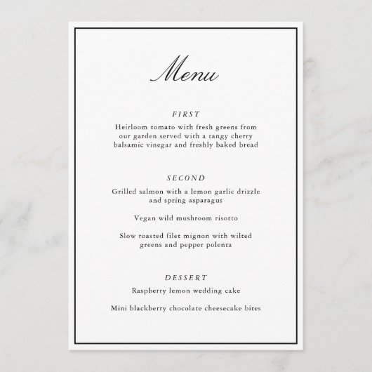 Menu Bordure classique formelle Noir Script élégant Mar (Devant)