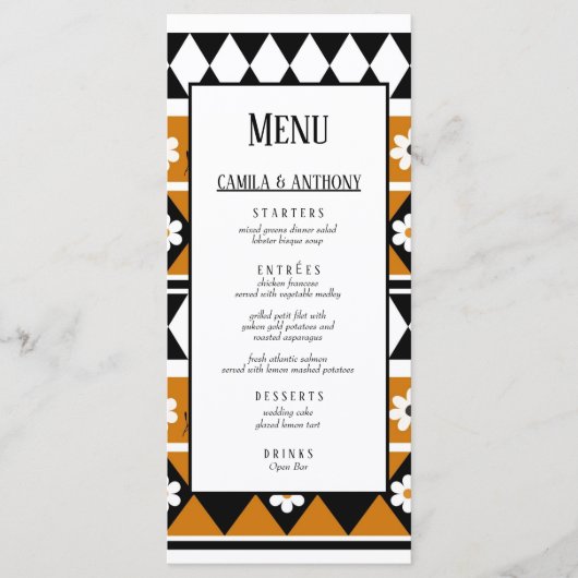 Menu Bordure Fleur Diamant Boho Motif Floral (Devant)