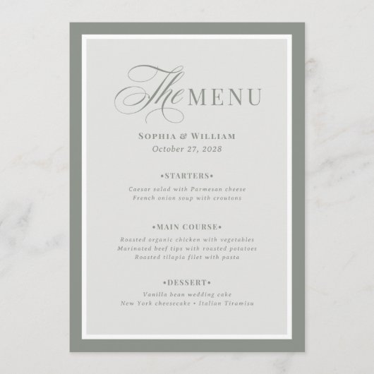Menu Bordure verte élégante | Luxe classique (Devant)
