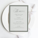 Menu Bordure verte élégante | Luxe classique<br><div class="desc">Ces élégantes cartes de menu mariage de luxe sont dotées d'une bordure verte sage et d'un design vert et blanc plus clair. Il y a un mélange de texte classique et de calligraphie moderne pour un design élégant et minimaliste parfait pour votre mariage intemporel et formel.</div>