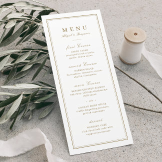 Menu Bordures élégantes or classe minimaliste mariage
