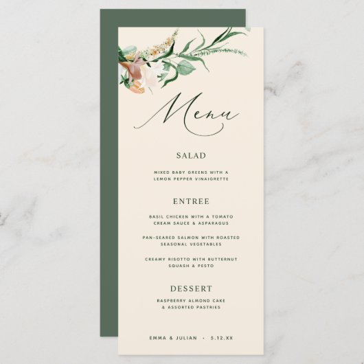 Menu Botanique Boho verdure Mariage de pêche neutre (Devant / Derrière)