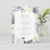 Menu botanique floral bleu foncé fleuri mariage (Debout devant)