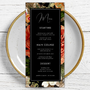 Menu Botanique florale foncée Élégant Mariage romantiqu